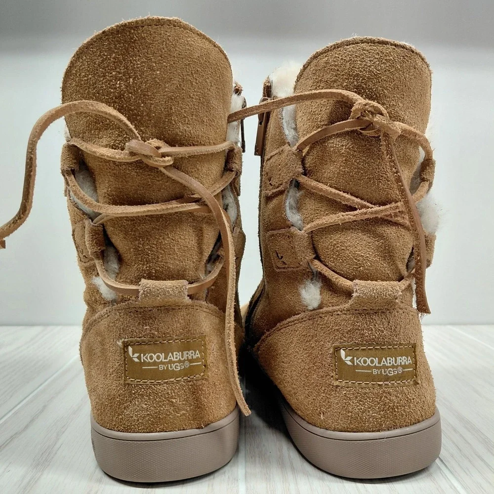 Koolaburra by UGG Women's 7 Shazi Suede Zip & Lace Up Ankle Boots Chestnut Tan